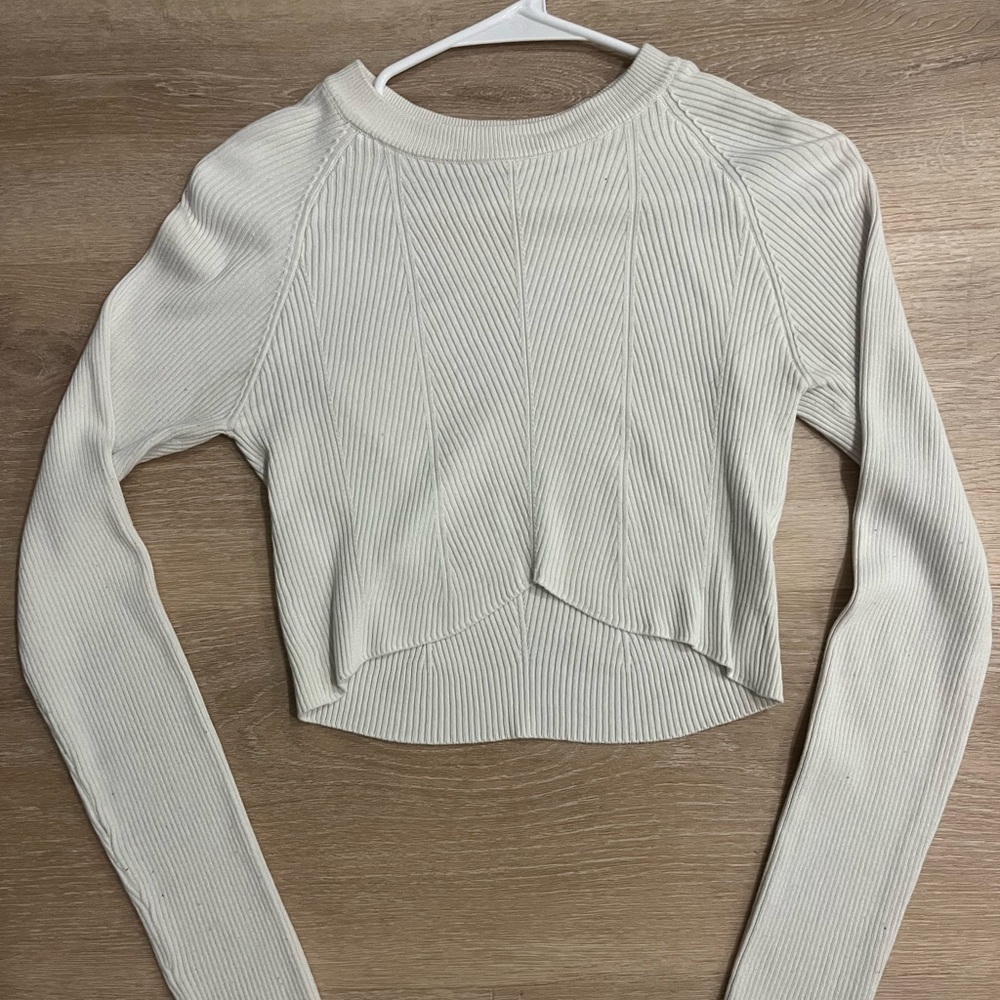 Garage Cream Asymmetrical Ribbed Crop Top